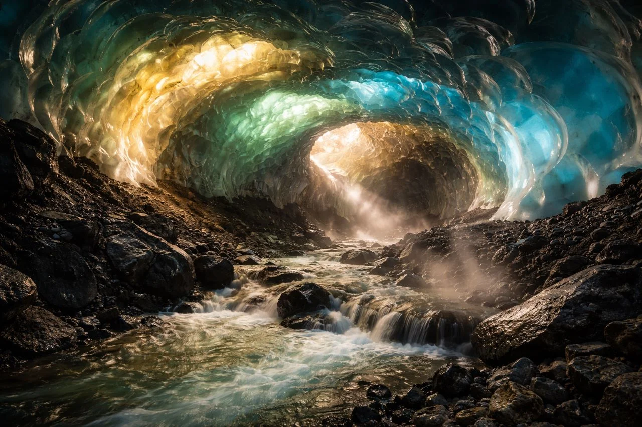 Ледяной дворец в пасти дракона: как возникла сказочная пещера внутри действующего вулкана?