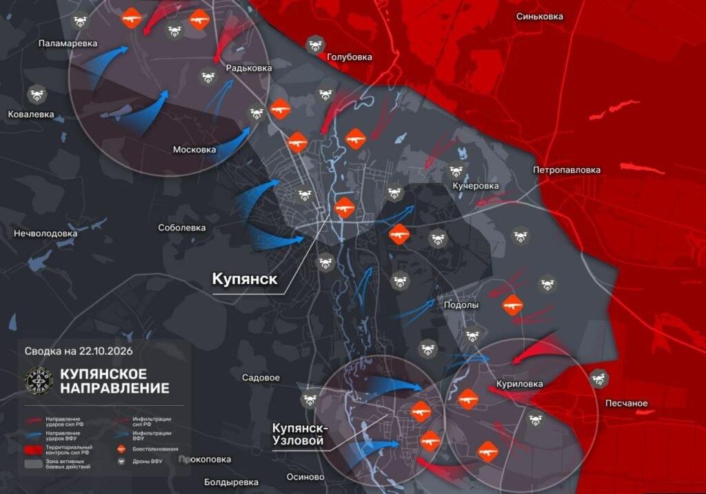 Карта боевых действий на Купянском направлении на 22 октября 2026 года